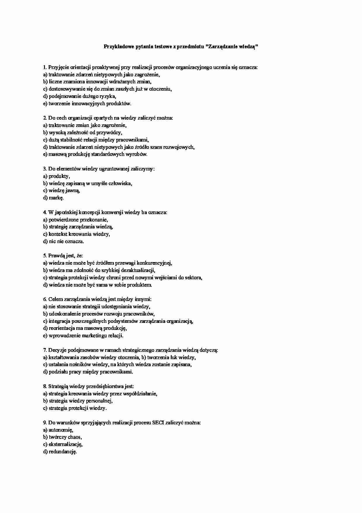 Zarządzanie wiedzą test - strona 1