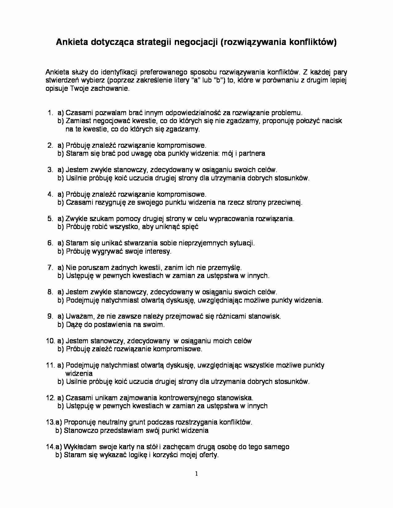 ANKIETA-STRATEGIE NEGOCJACJI - strona 1