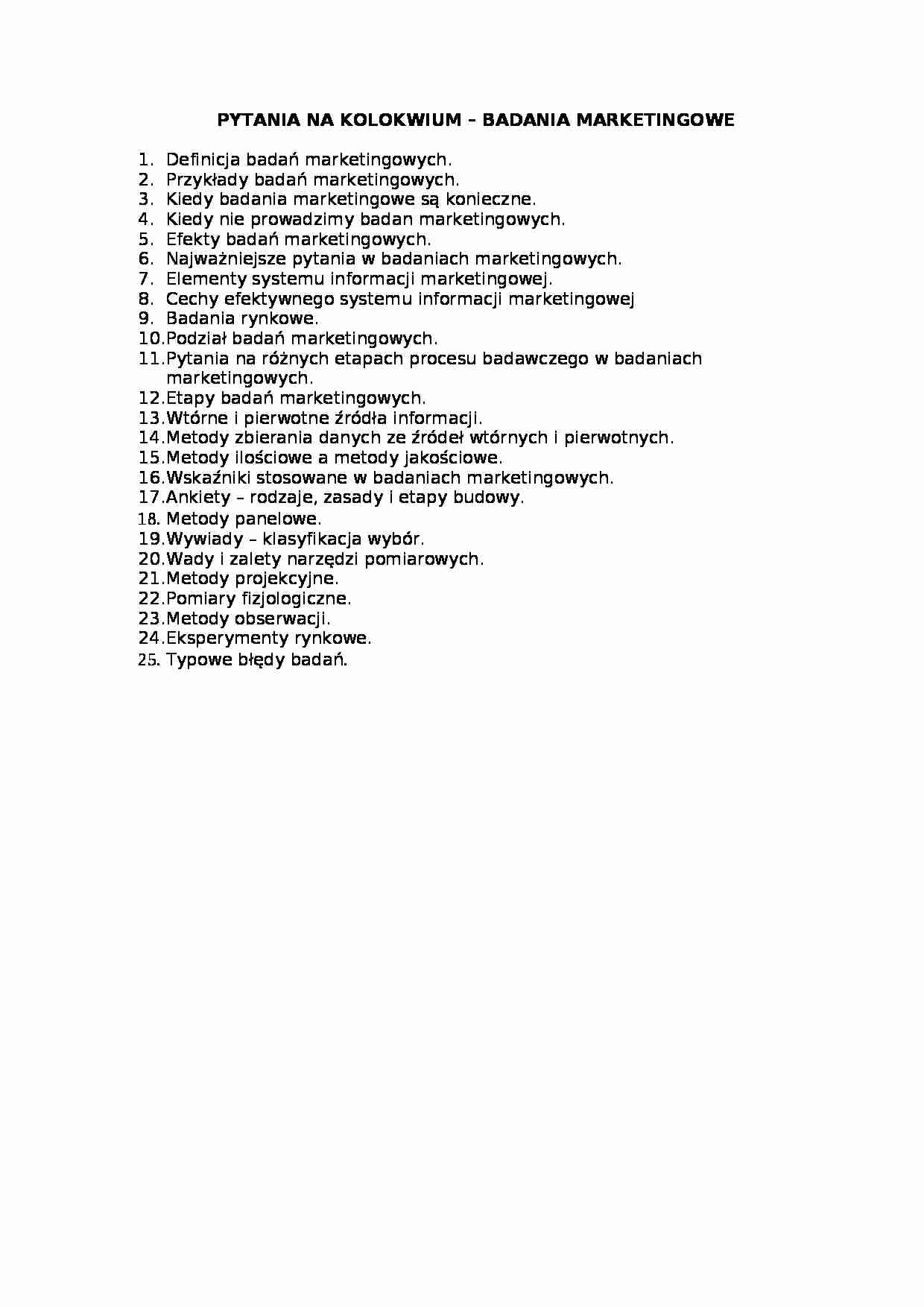 Badania marketingowe - przyklady i efekty - pytania na kolokwium - strona 1