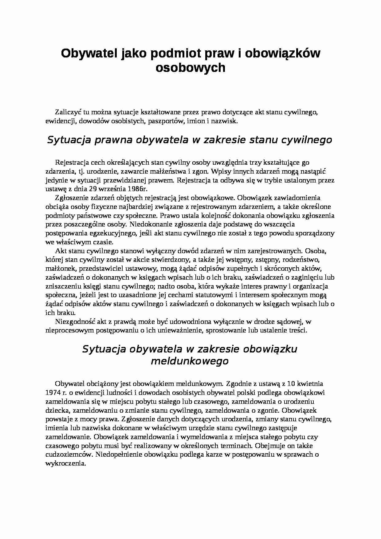 Obywatel jako podmiot praw i obowiązków osobowych. - strona 1