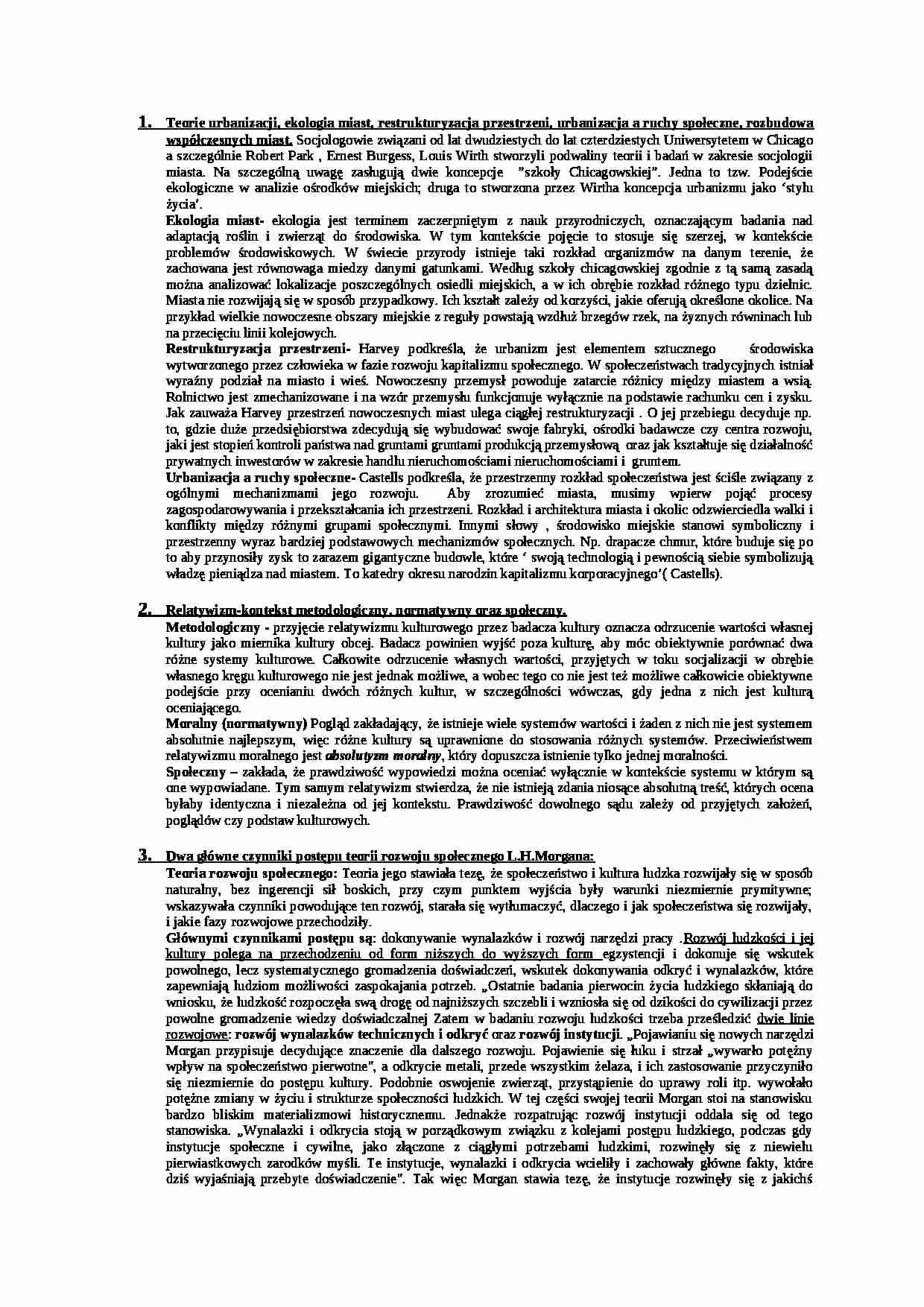 Socjologia - wykłady -  Teorie urbanizacji - strona 1
