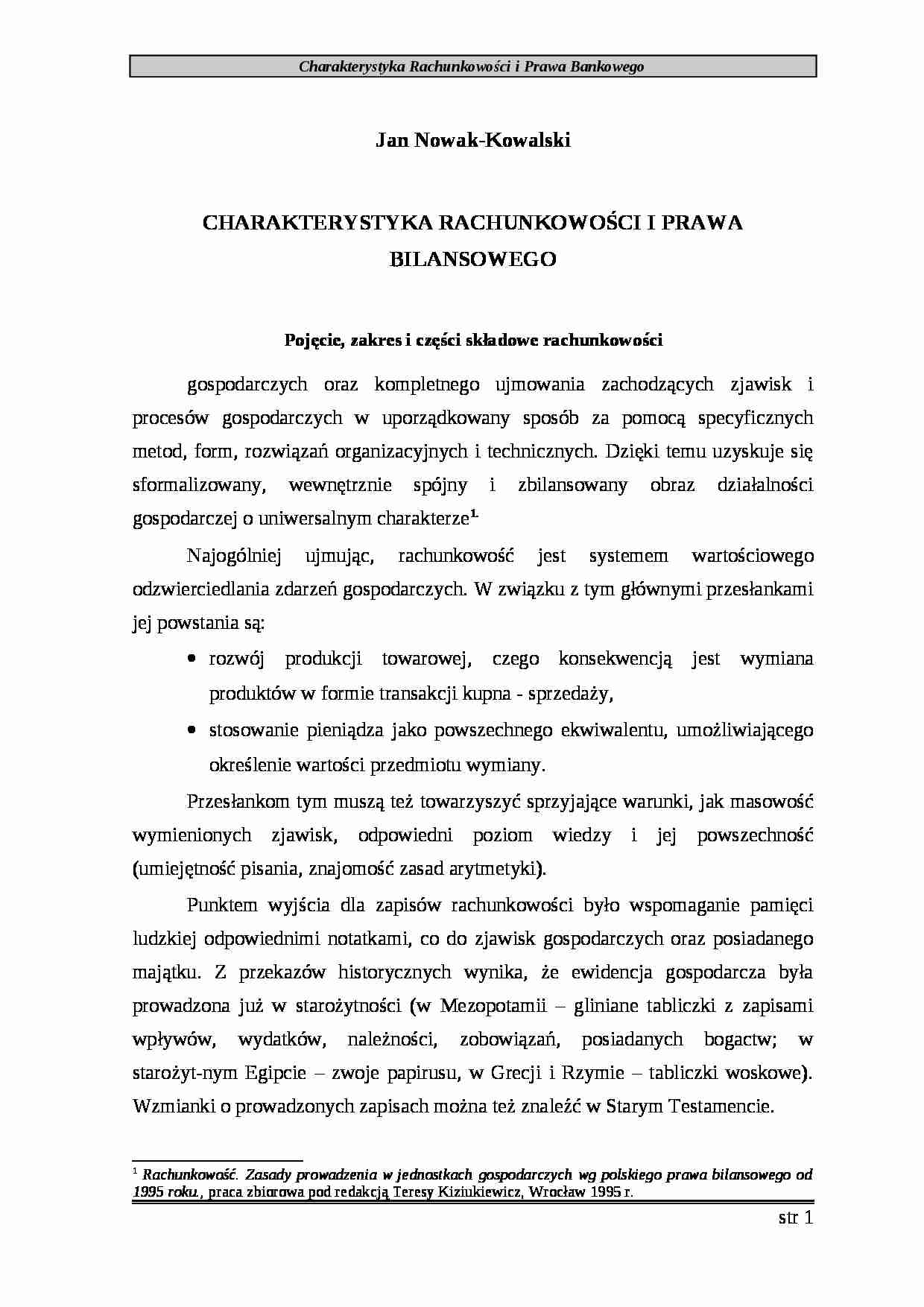 CHARAKTERYSTYKA RACHUNKOWOŚCI I PRAWA BILANSOWEGO - strona 1