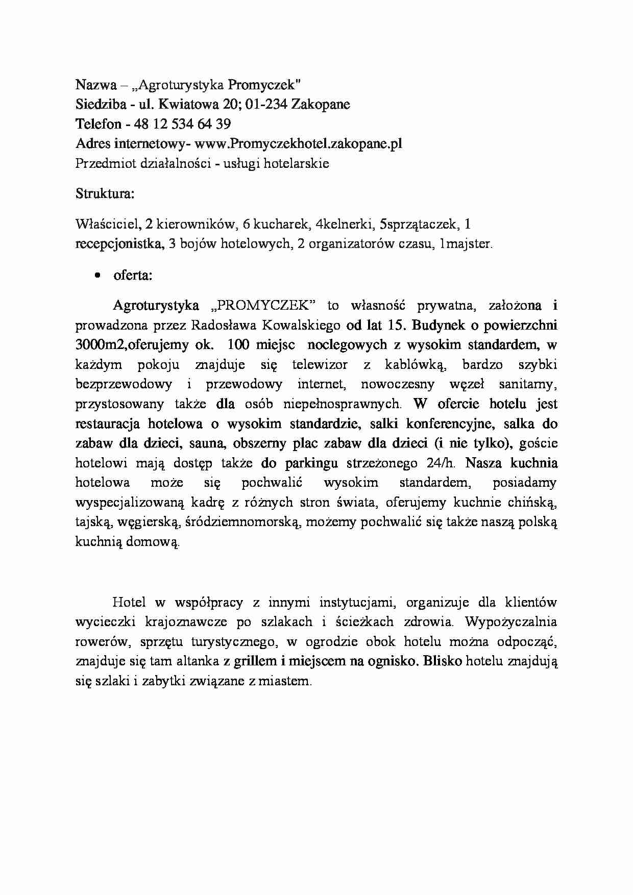 nauka o przedsiębiorstwie hotel sprawozdanie - strona 1