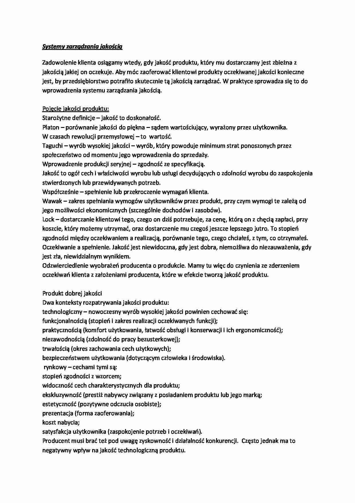 Systemy zarządzania jakością - strona 1