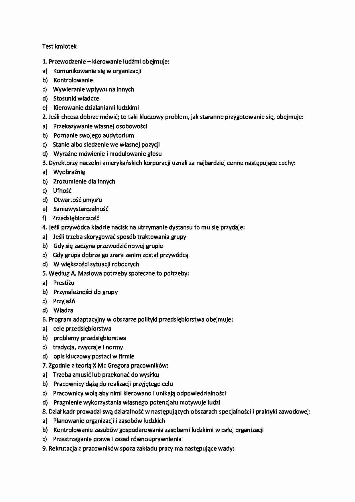 test zarządzanie zasobami ludzkimi dr kmiotek - strona 1