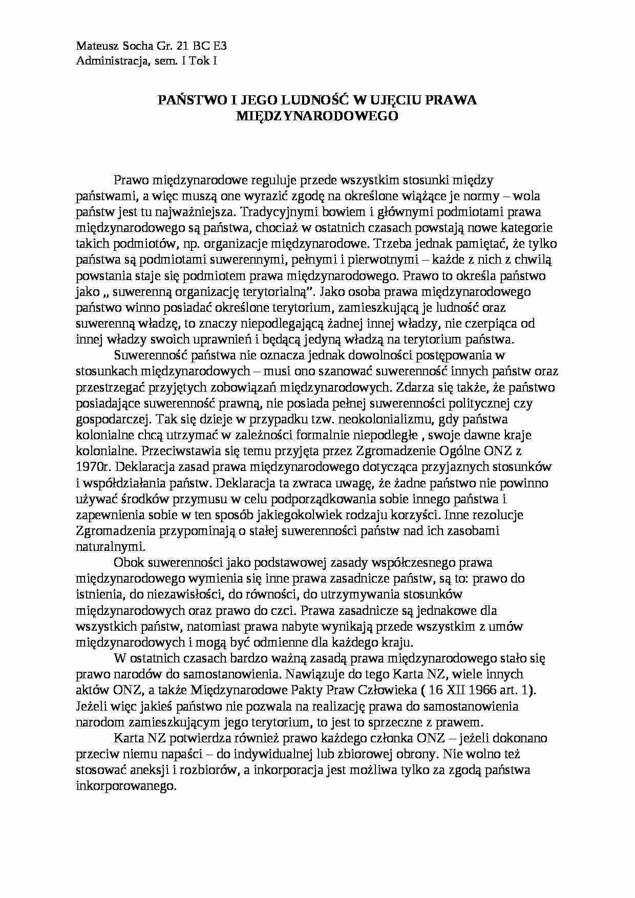 Państwo i ludność - prawo międzynarodowe - strona 1