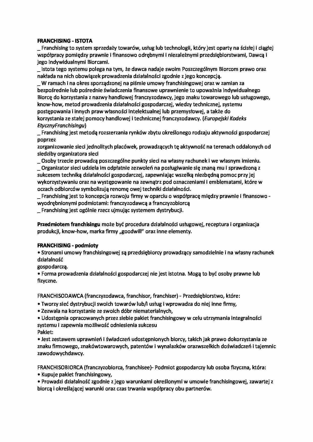 Franchising jako instytucja rynkowa - strona 1