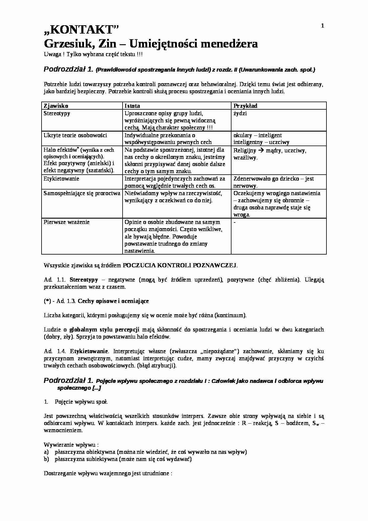 Uwarunkowania zachowań społecznych- Umiejętności menedżera - strona 1