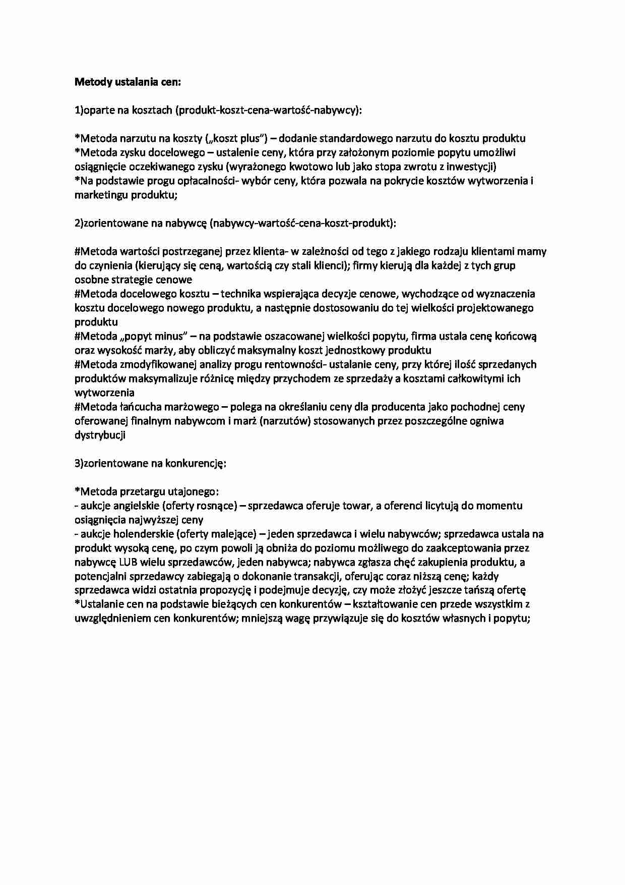 Metody ustalania cen - metody oparte na kosztach - strona 1