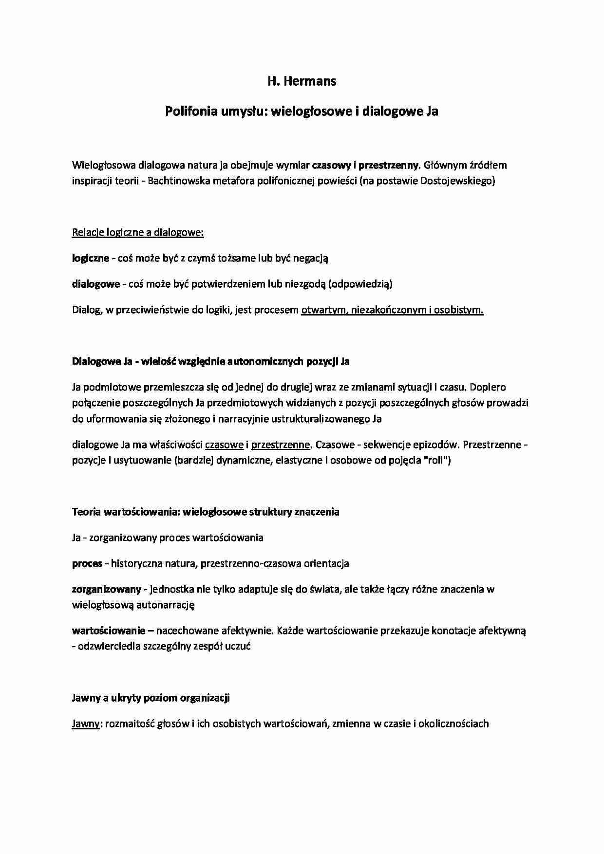 Hermans- Polifonia umysłu wielogłosowe i dialogowe ja - strona 1