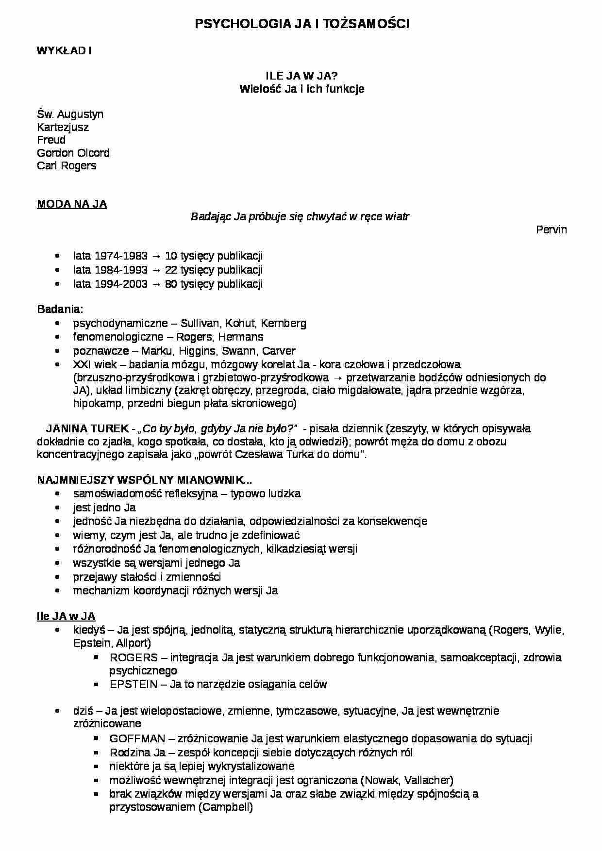 Psychologia ja i tożsamość wykłady - strona 1