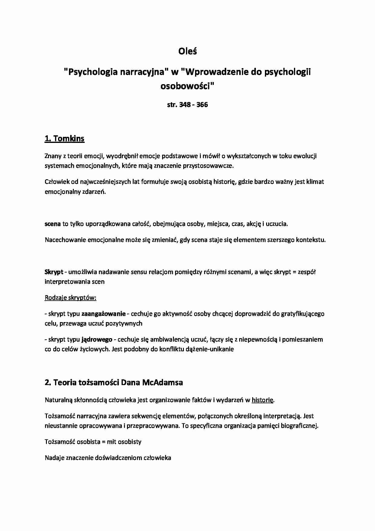 Oleś- Psychologia narracyjna - strona 1