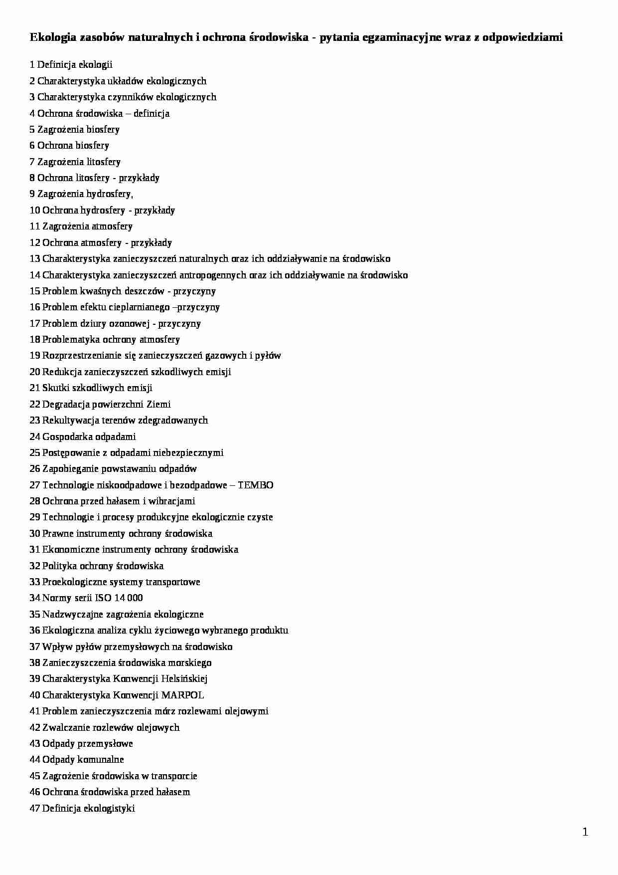 Ochrona Środowiska 90 pytań i odpowiedzi teoria - strona 1