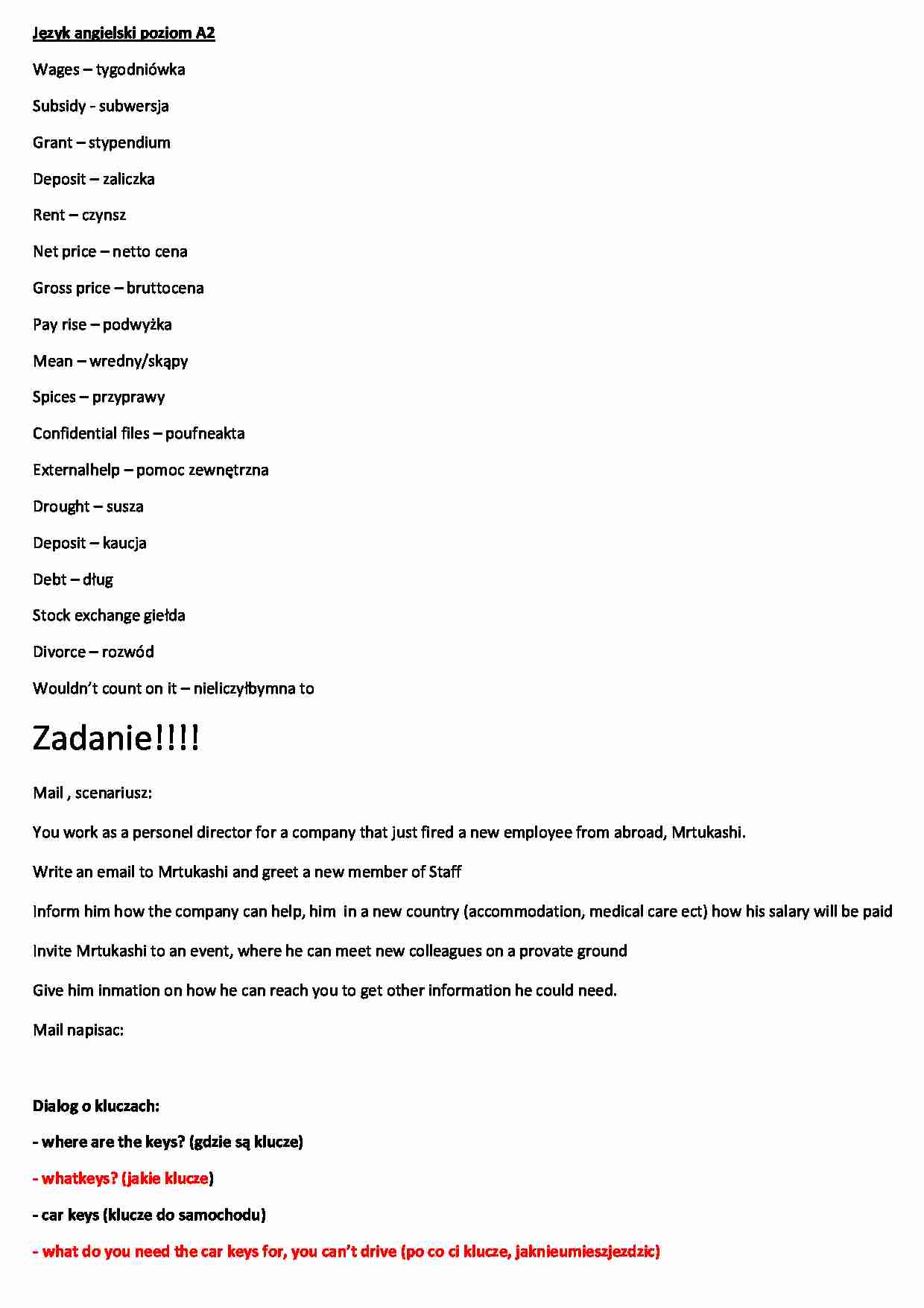 Angielski słówka poziom A2 - strona 1