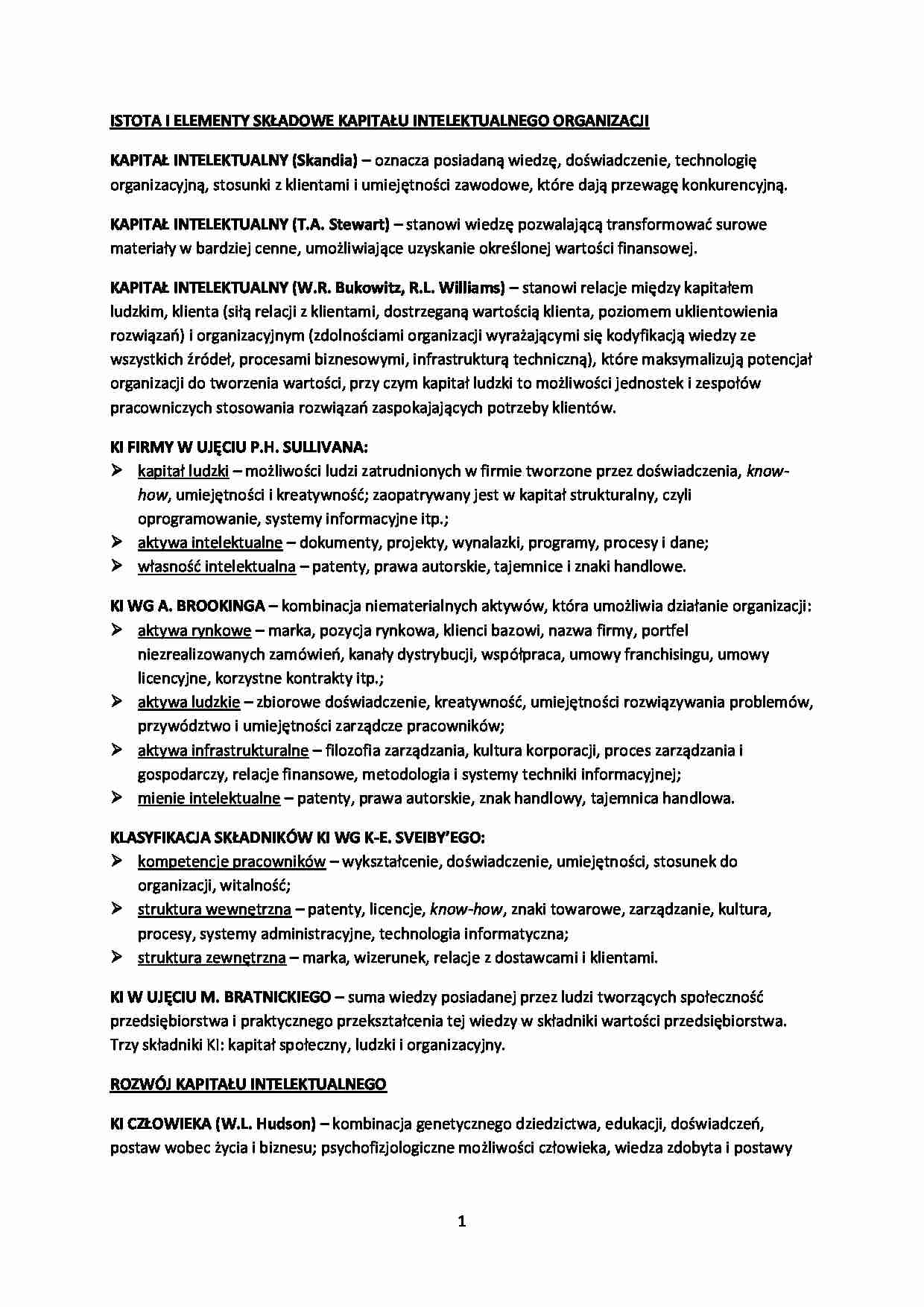 Istota i elementy składowe kapitału intelektualnego - strona 1