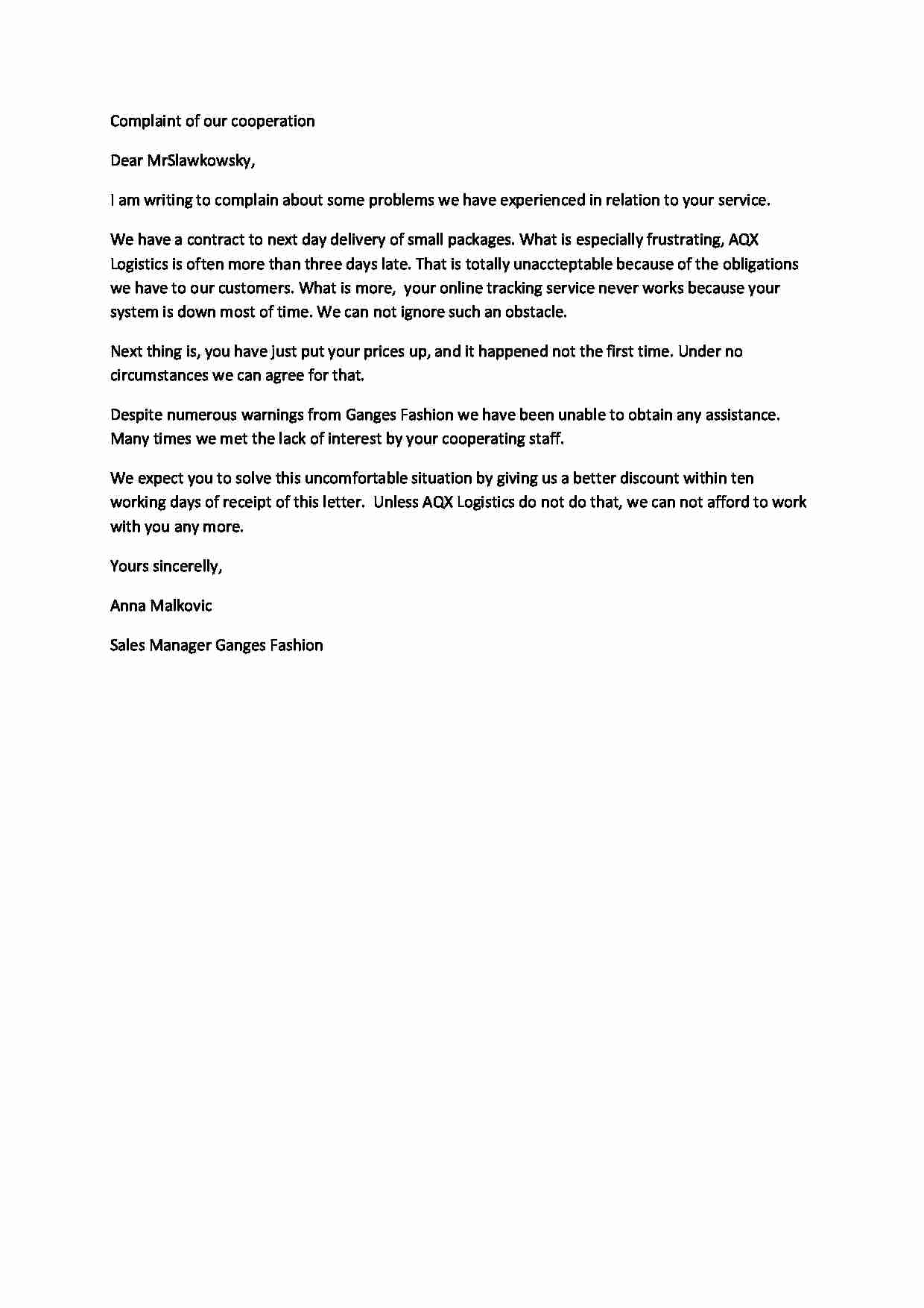 Letter of complaint - strona 1