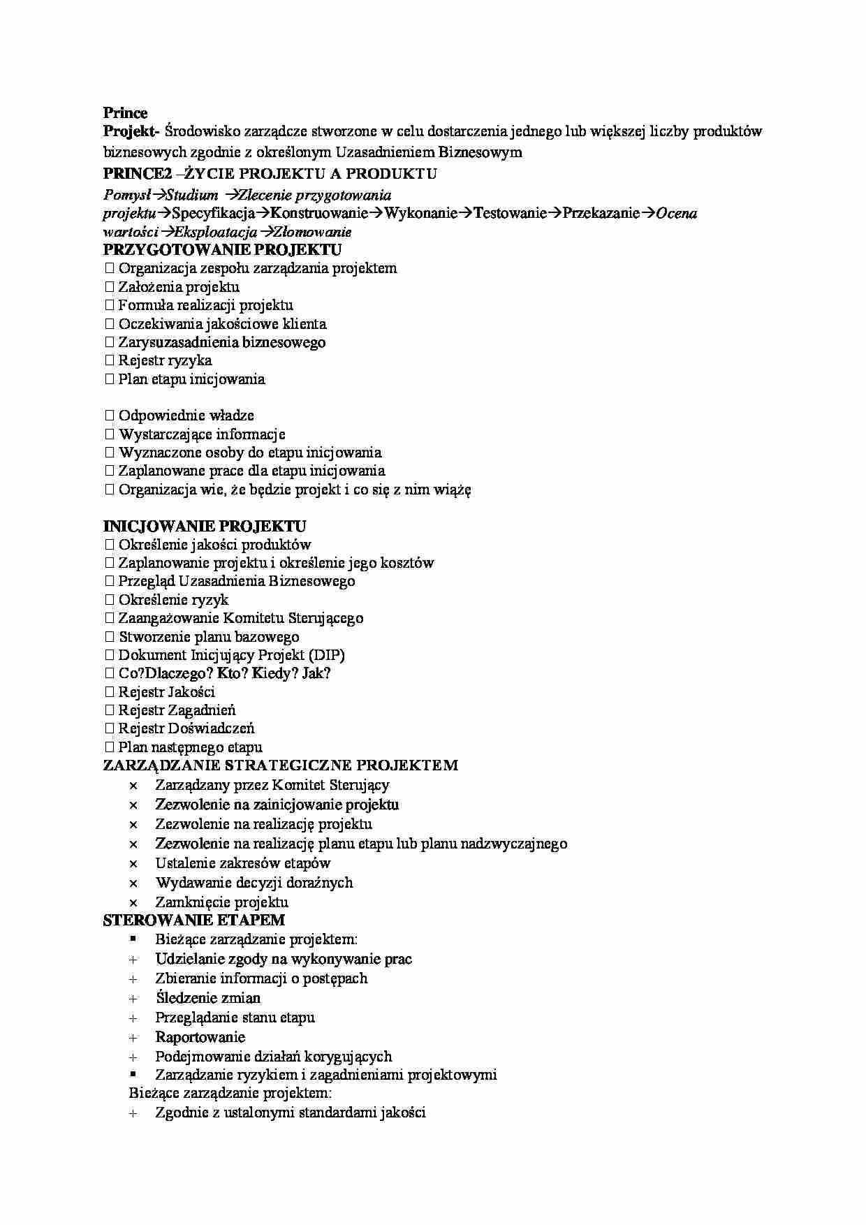 Prince2 -życie projektu a produktu - strona 1