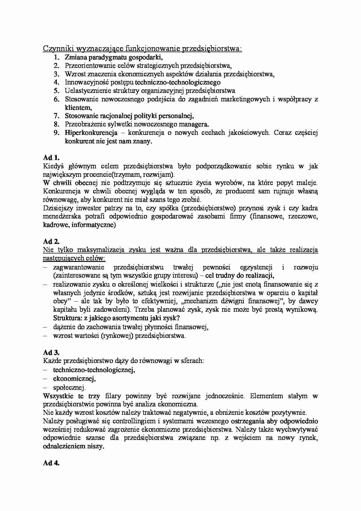 Czynniki wyznaczające funkcjonowanie przedsiębiorstwa - strona 1