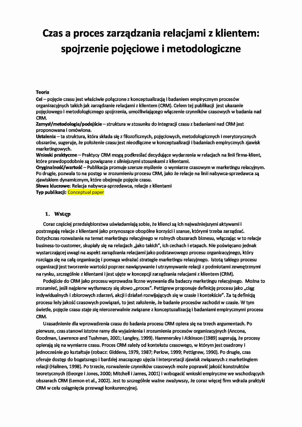 Czas a proces zarządzania relacjami z klientami - strona 1