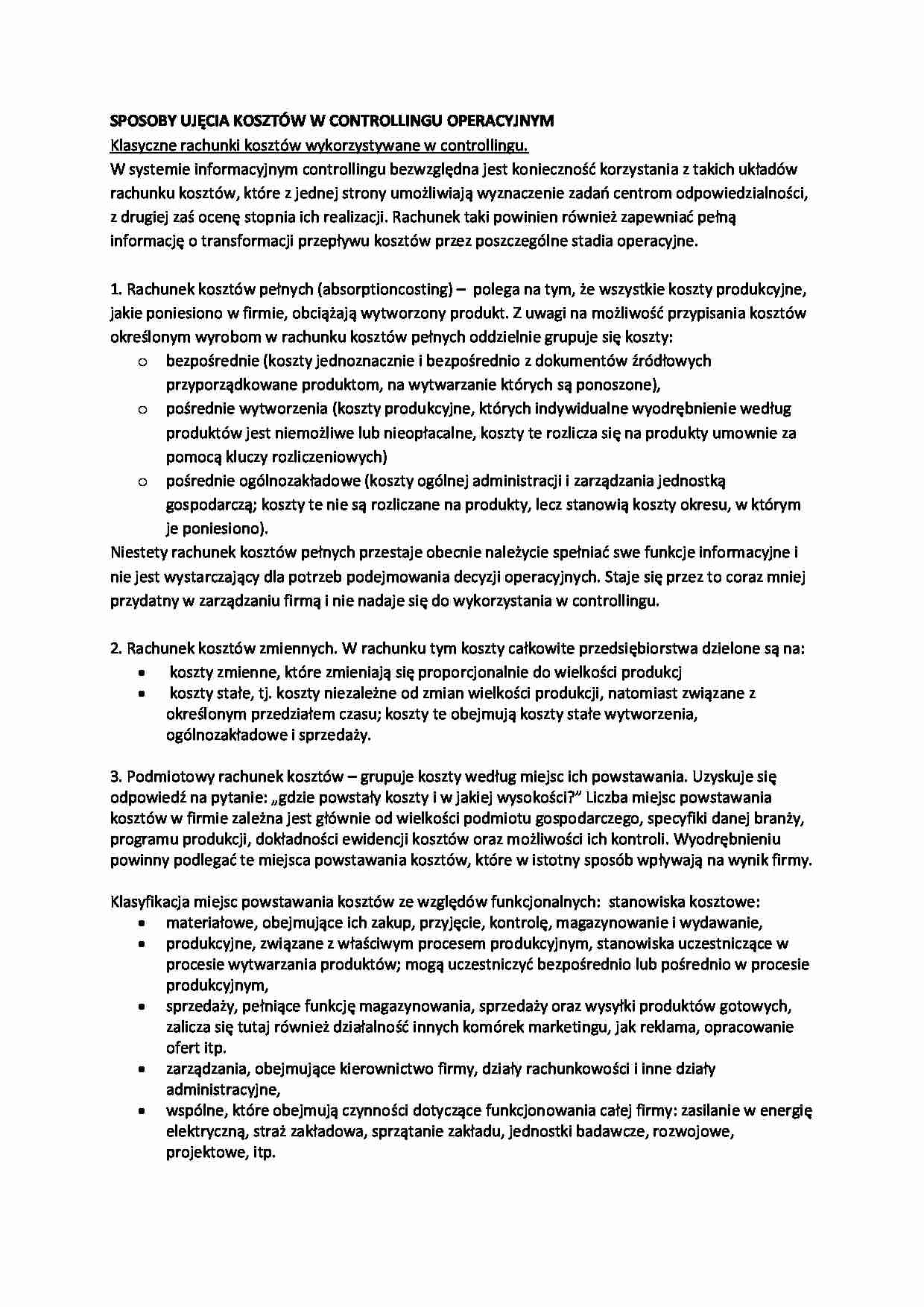 Koszty w controllingu operacyjnym - strona 1