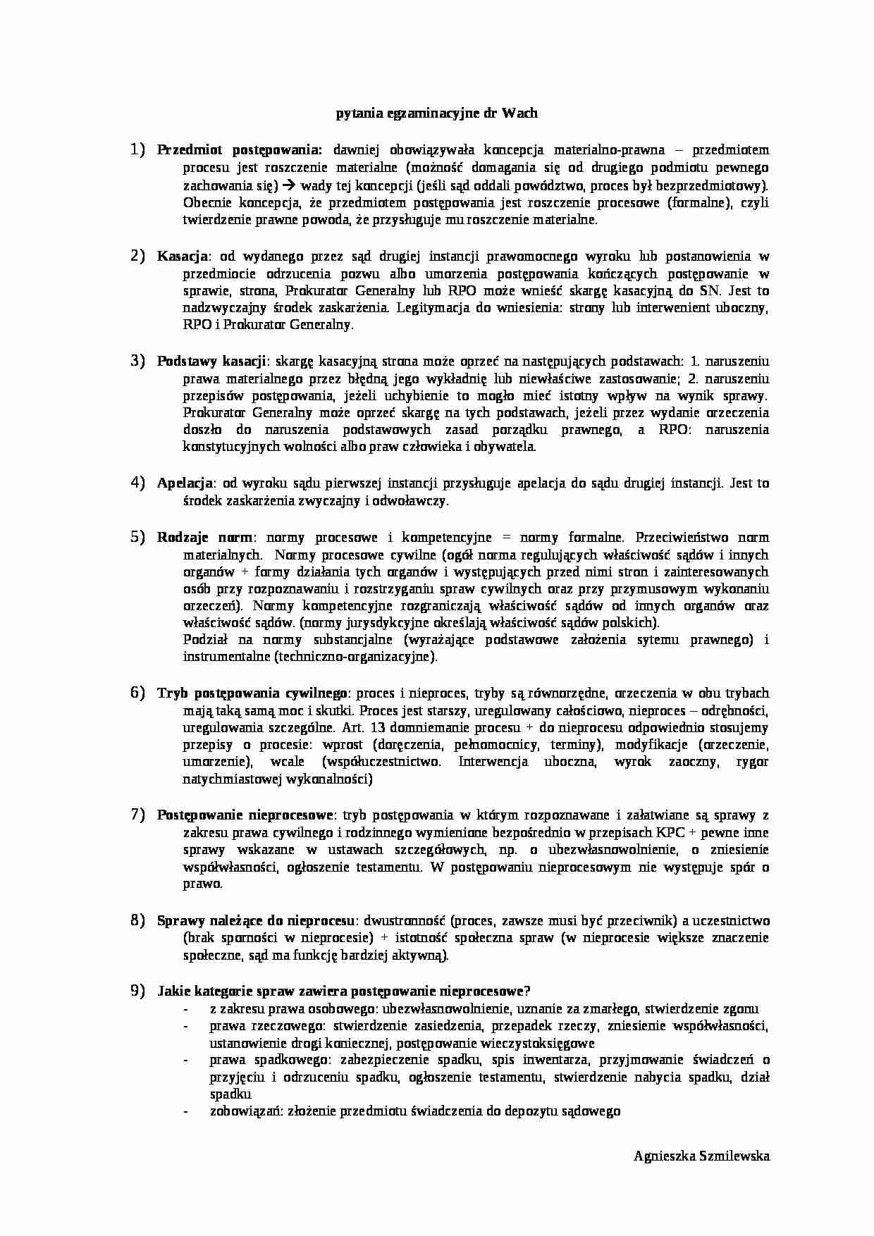 Pytania do egzaminu - kodeks postępowania cywilnego - strona 1