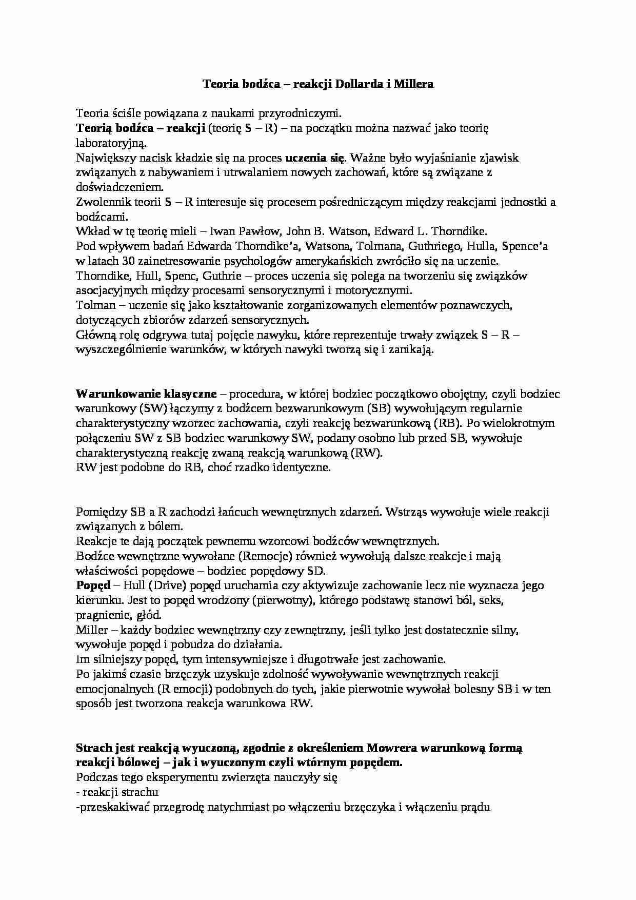 Teoria bodźca reakcji Dollarda i Millera - strona 1