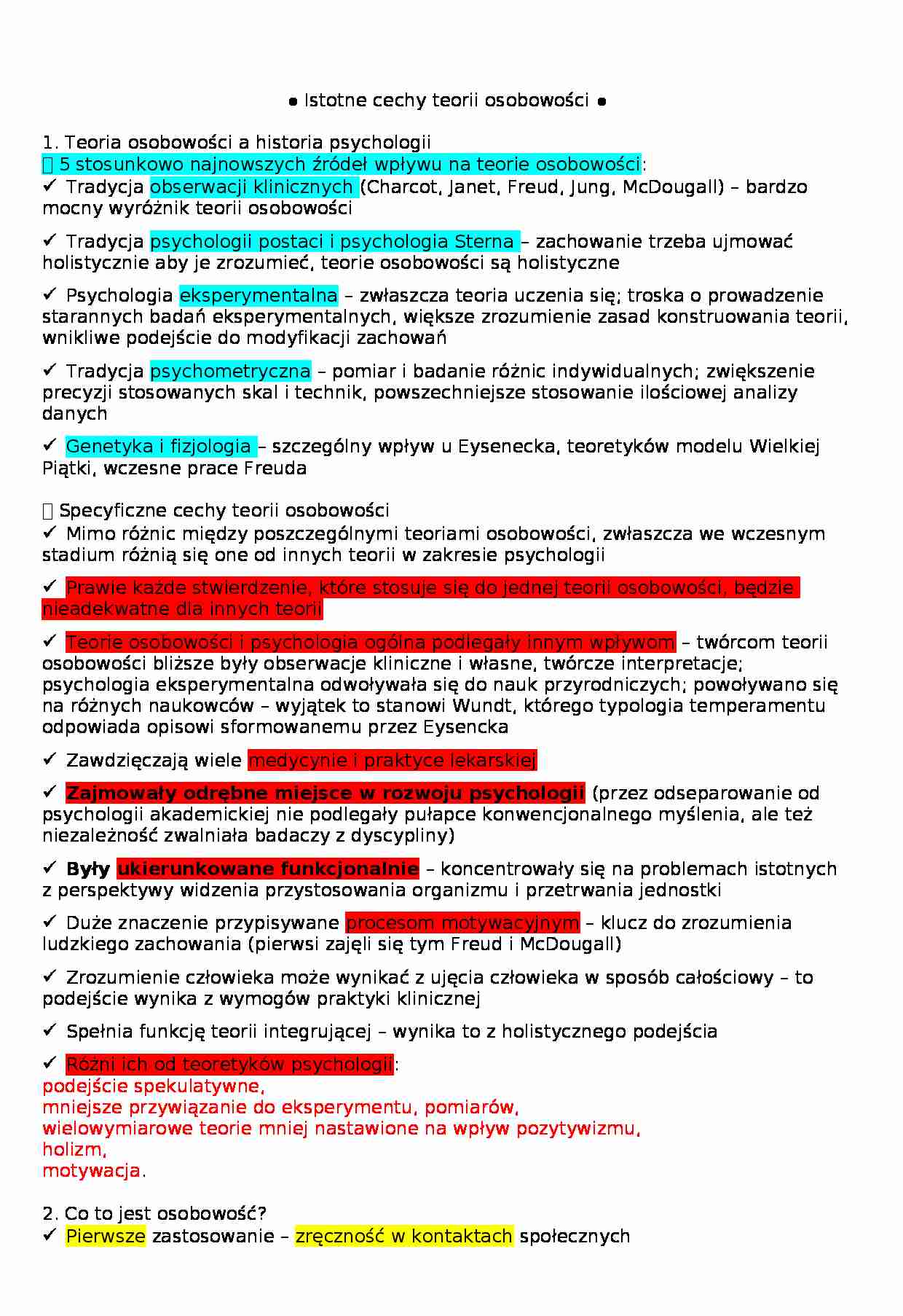 Istotne cechy teorii osobowości - strona 1