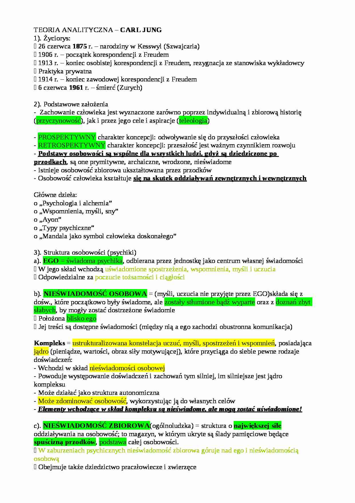 Teoria analityczna Carl Jung - strona 1