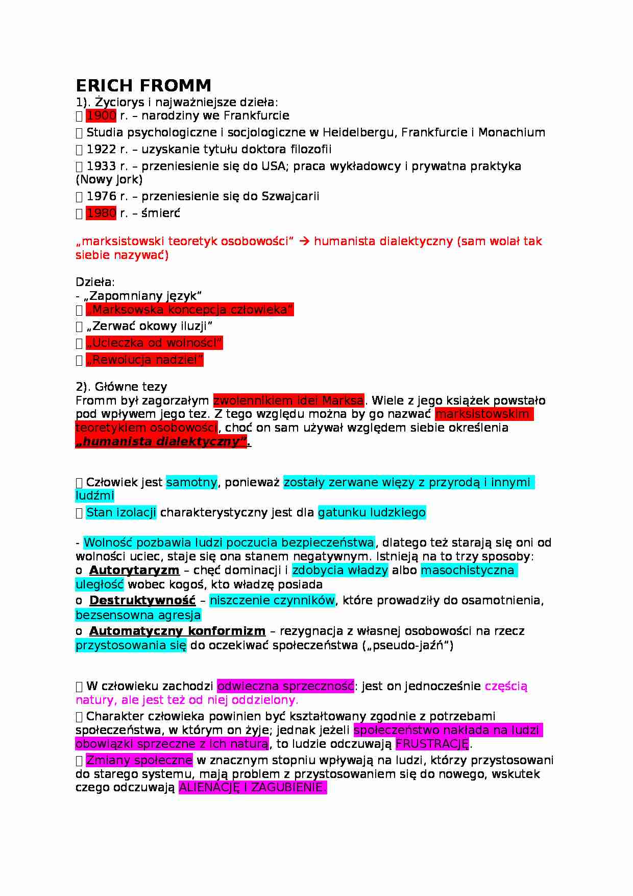 Teorie osobowości Erich Fromm - strona 1