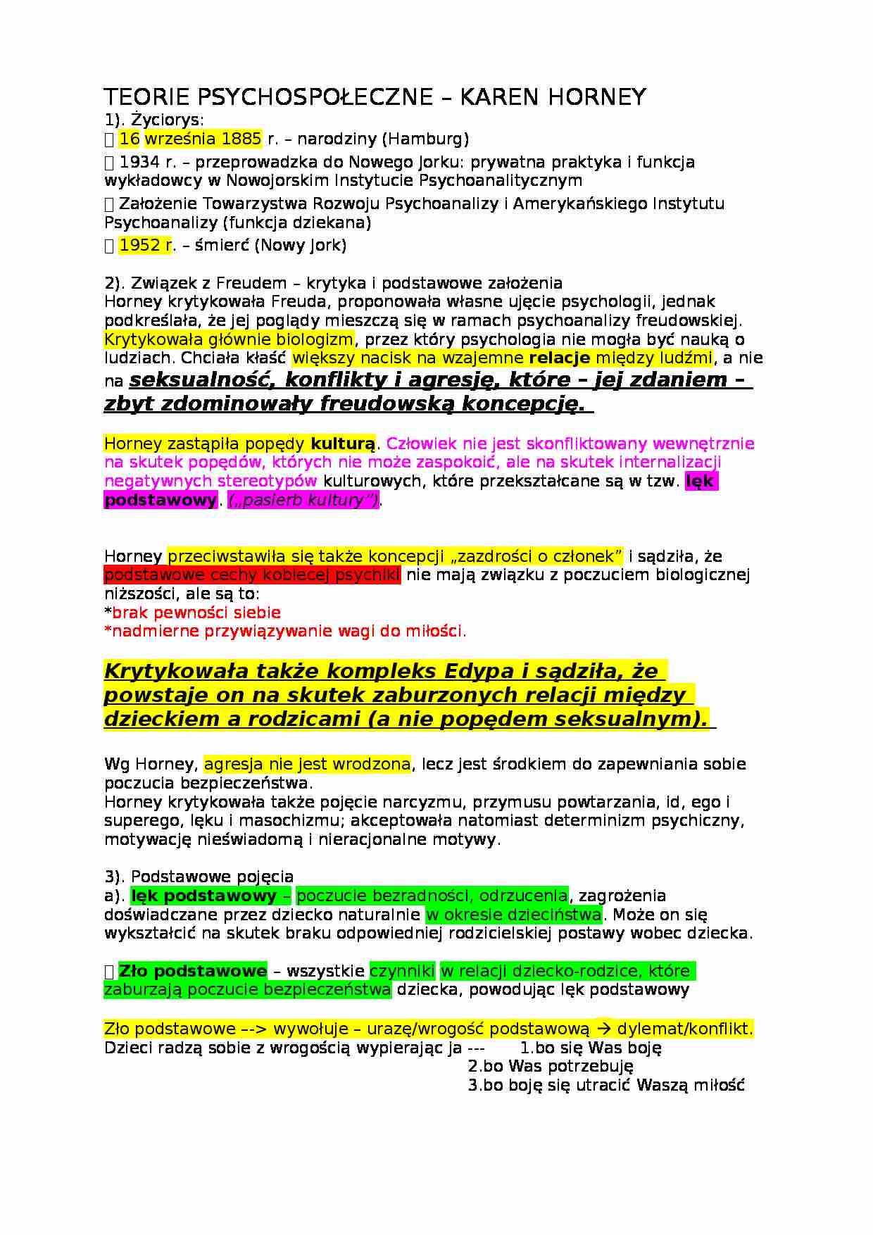 Teorie psychospołeczne Karen Horney - strona 1