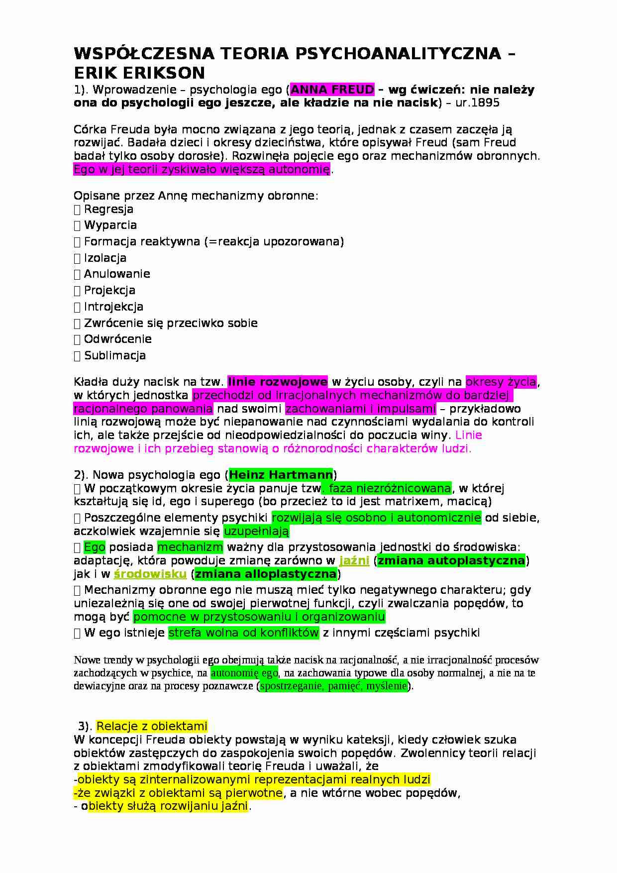 Współczesna teoria psychoanalityczna Erik Erikson - strona 1