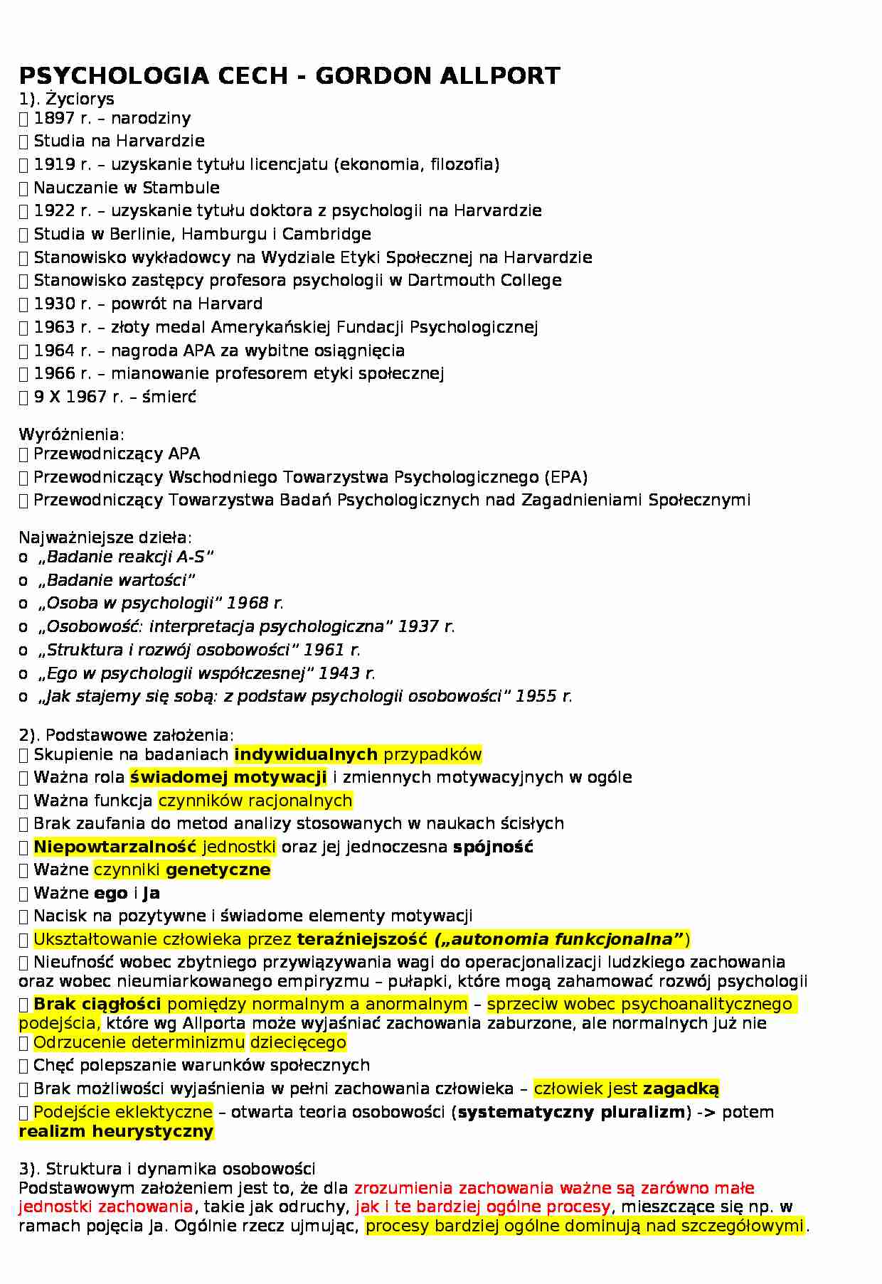 Psychologia cech Gordon Allport - strona 1
