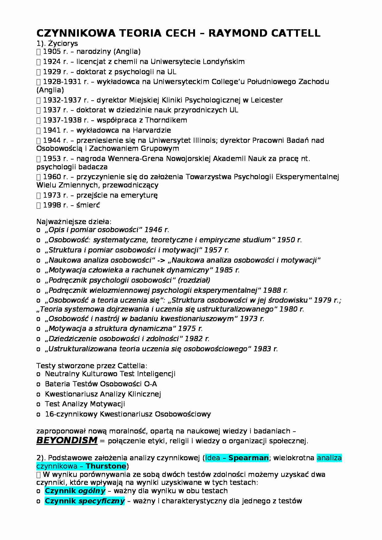 Czynnikowa teoria cech Raymond Cattell - strona 1