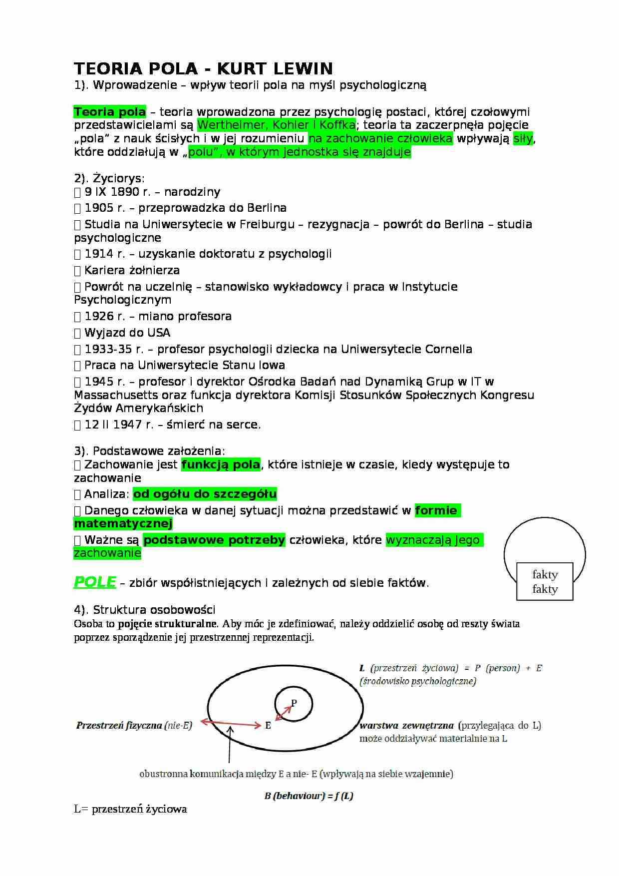 Teoria pola - Kurt Lewin - strona 1