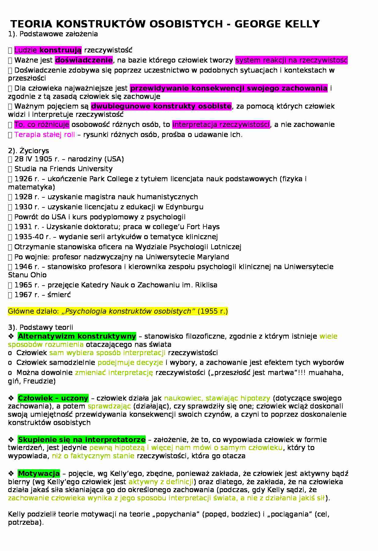 Teoria konstruktów osobistych - George Kelly - strona 1