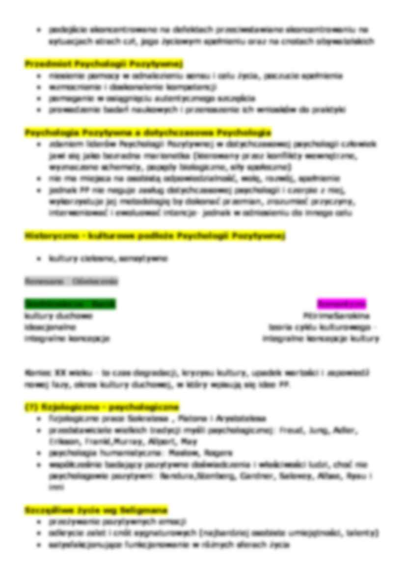 Psychologia pozytywna notatki z wykładów - strona 2