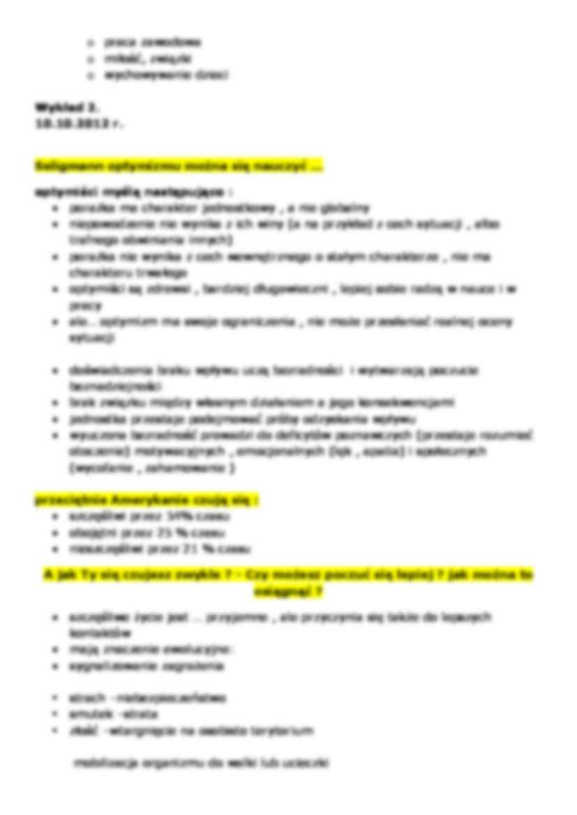 Psychologia pozytywna notatki z wykładów - strona 3