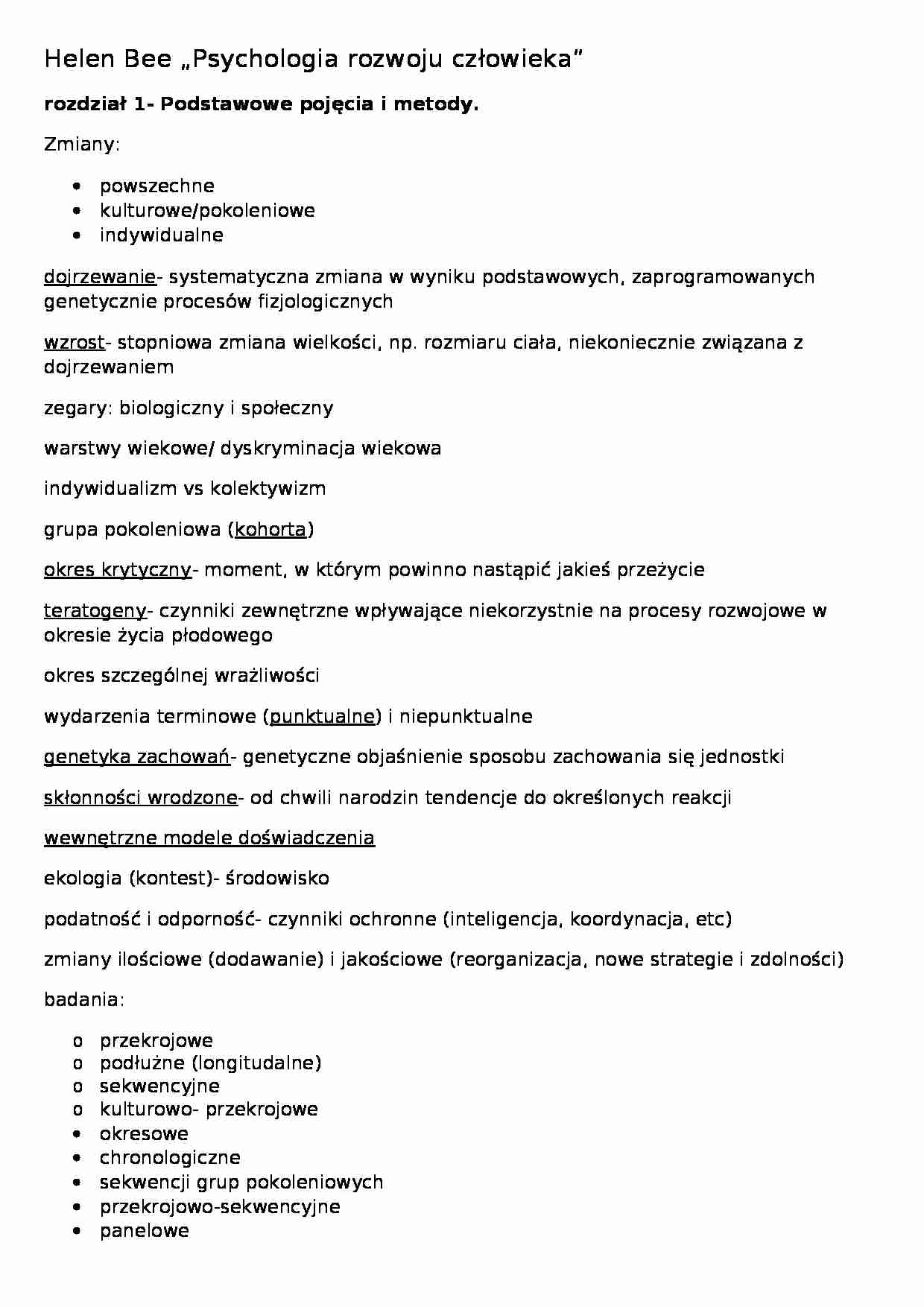 Helen Bee psychologia rozwoju człowieka - strona 1