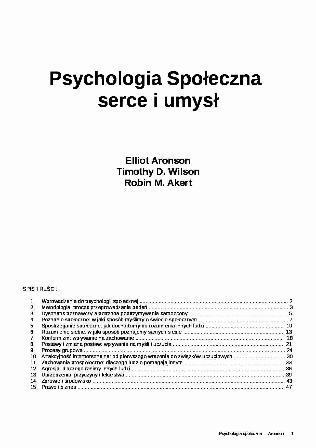 psychologia społeczna Aronson streszczenie - strona 1