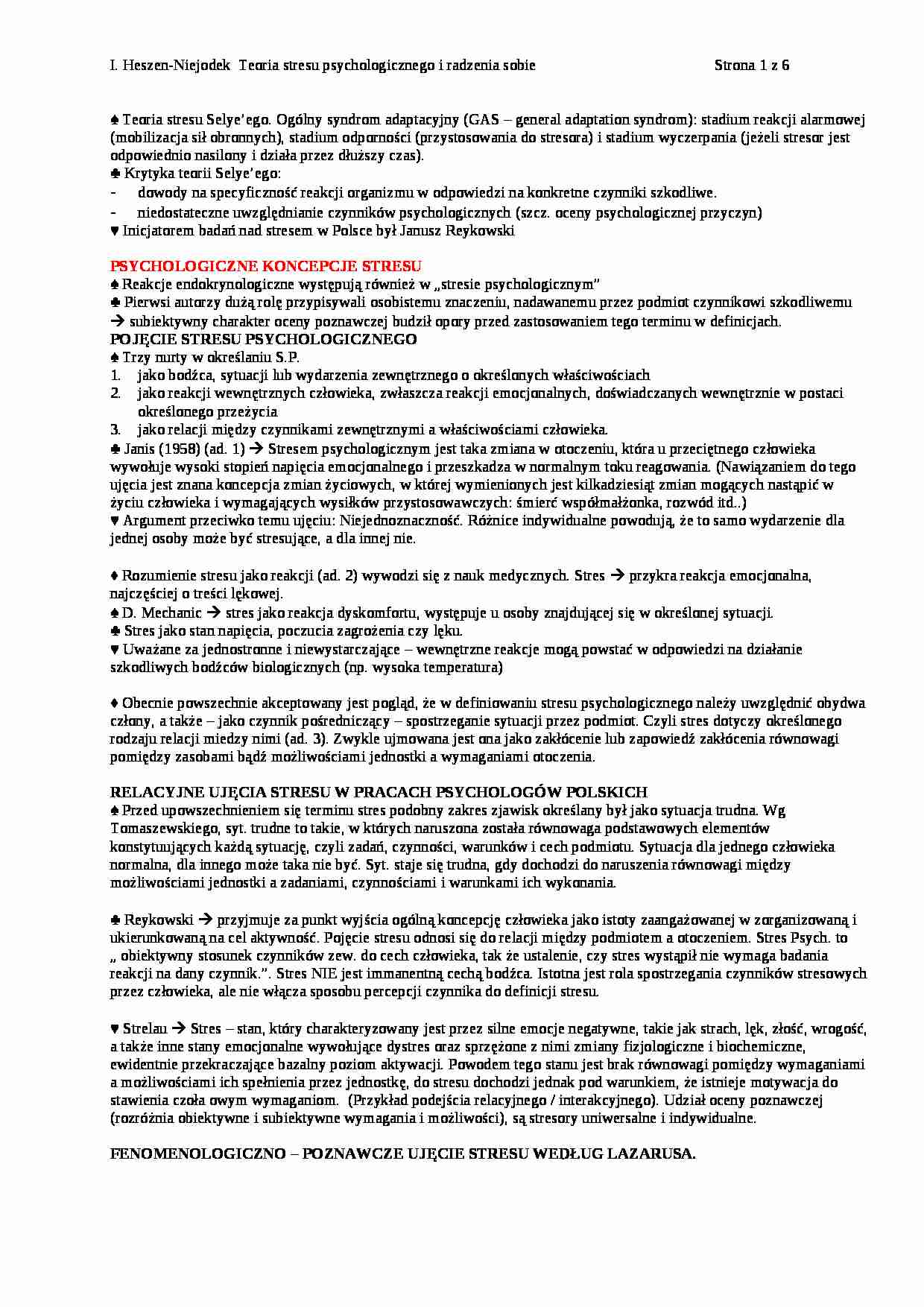 Heszen-Niejodek - Teoria stresu psychologicznego - strona 1