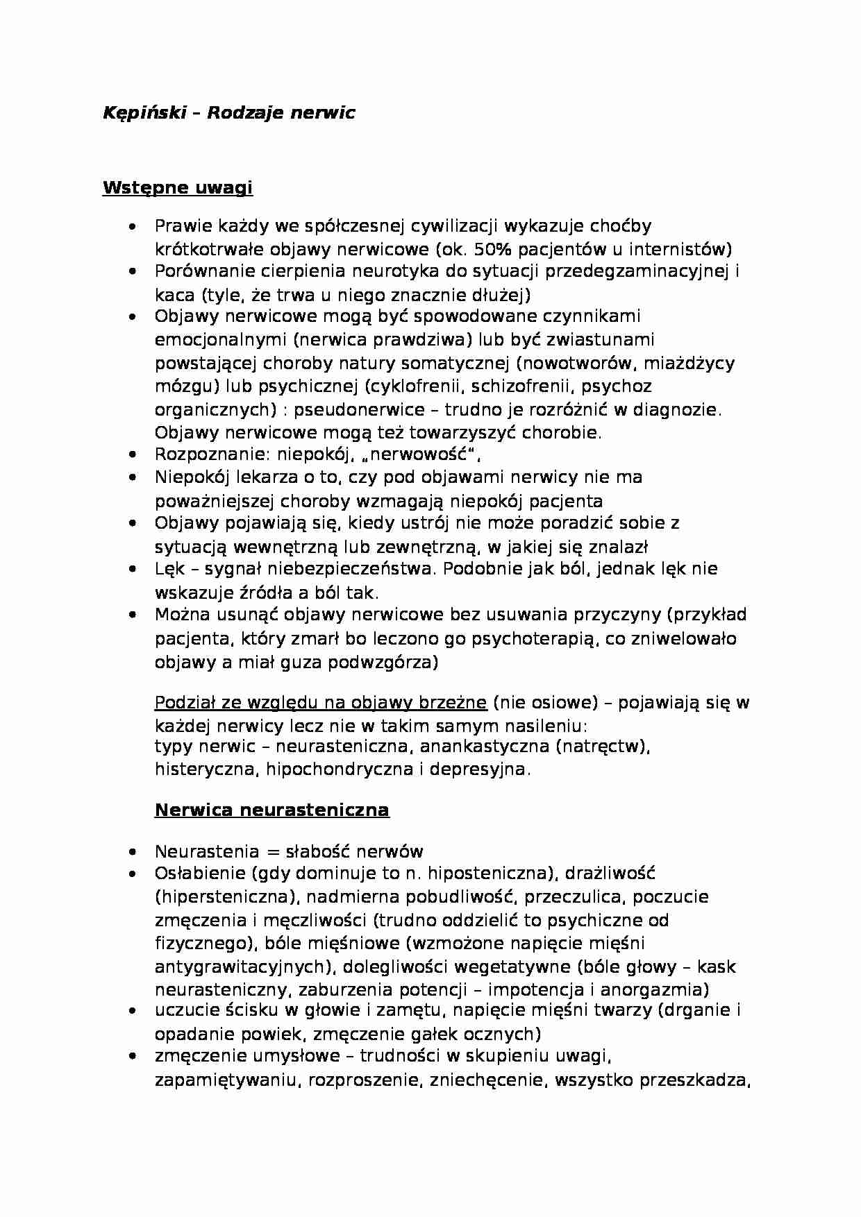 Kępiński - Rodzaje nerwic - strona 1