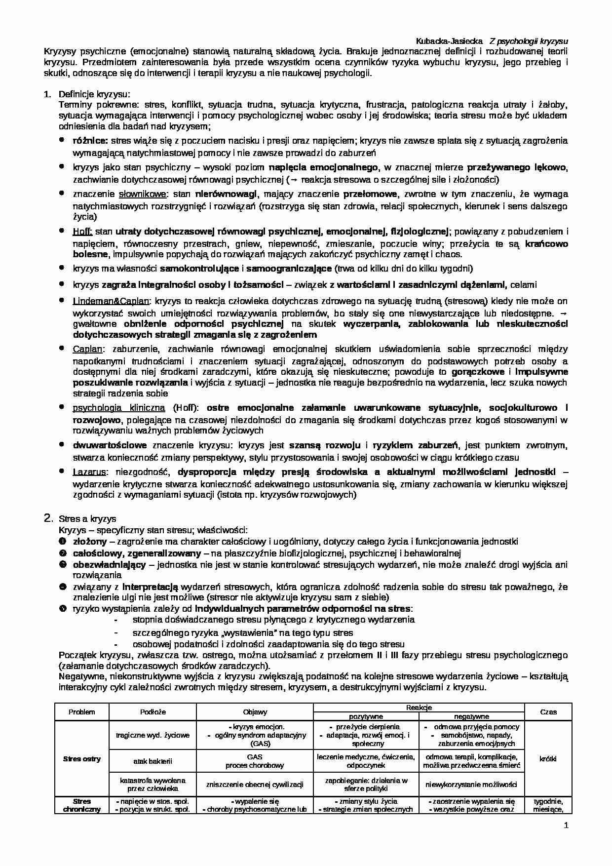 Kryzysy psychiczne - Kubacka-Jasiecka - strona 1