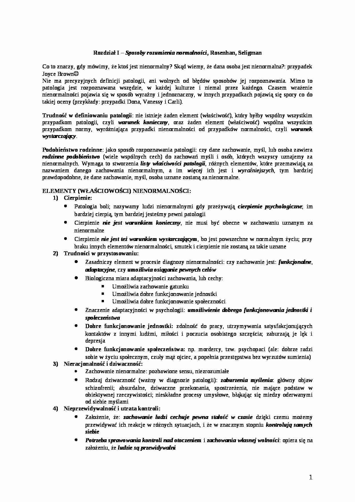 Sposoby rozumienia normalności Rosenhan,Seligman  - strona 1