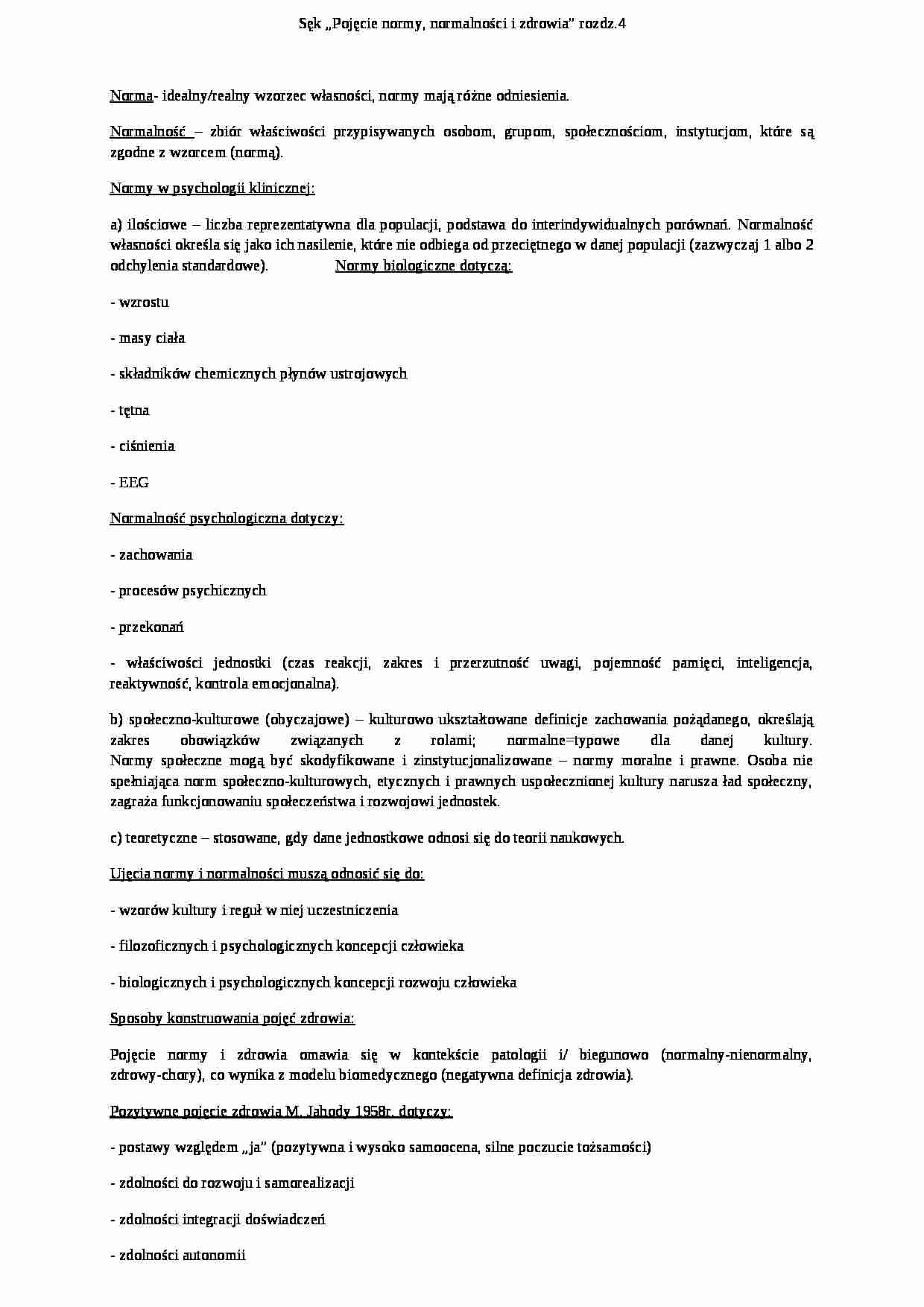 Sęk Pojęcie normy, normalności i zdrowia - strona 1