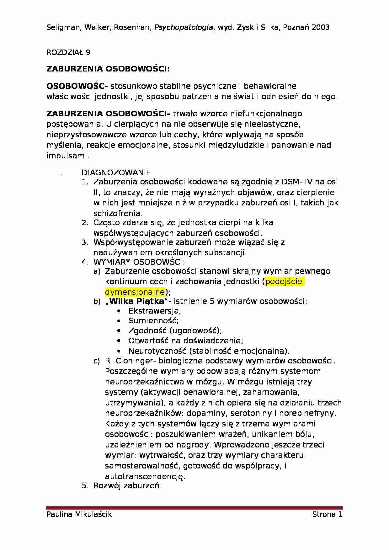 Seligaman - Zaburzenia osobowości - strona 1