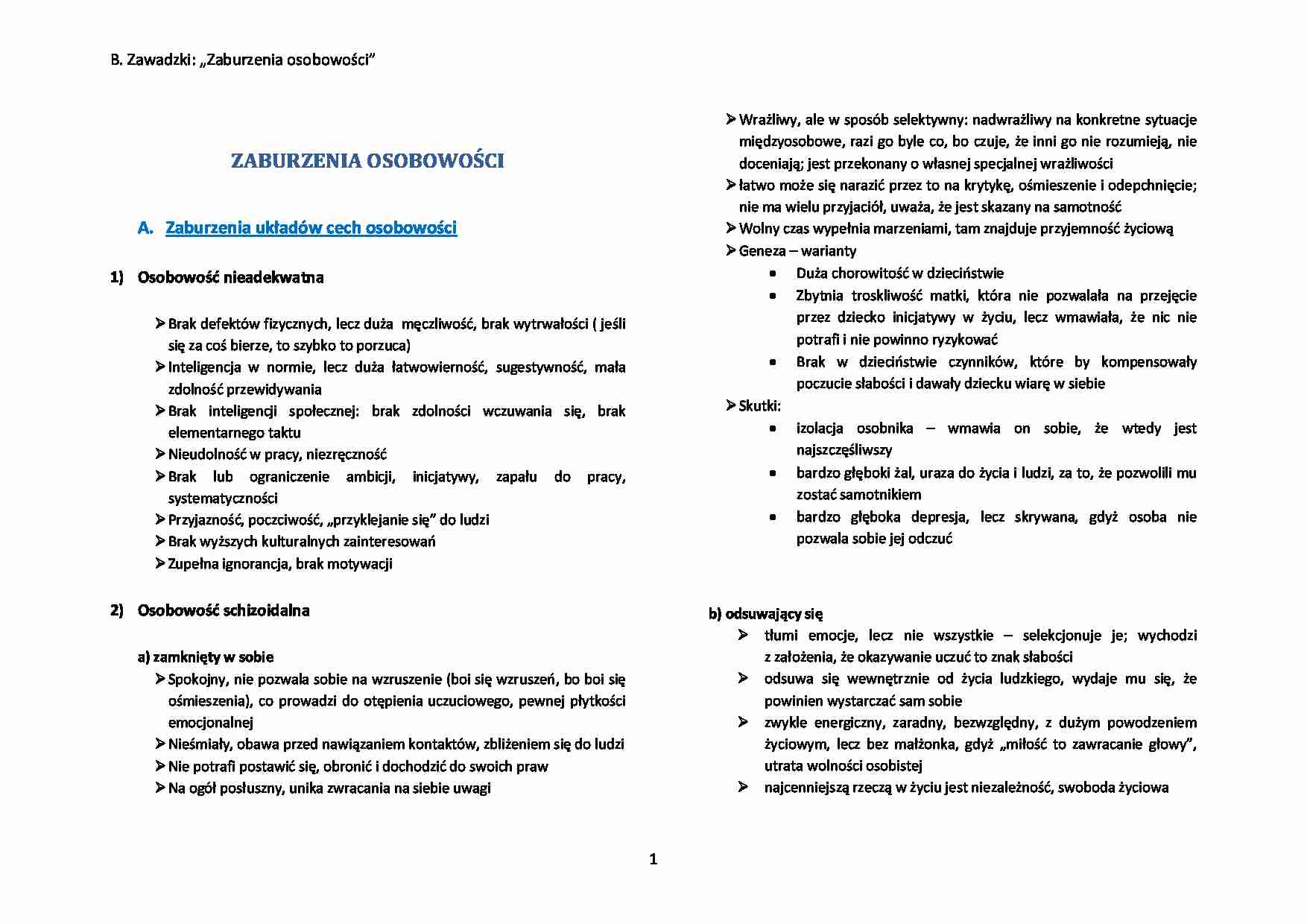 Zawadzki Zaburzenia osobowości - strona 1