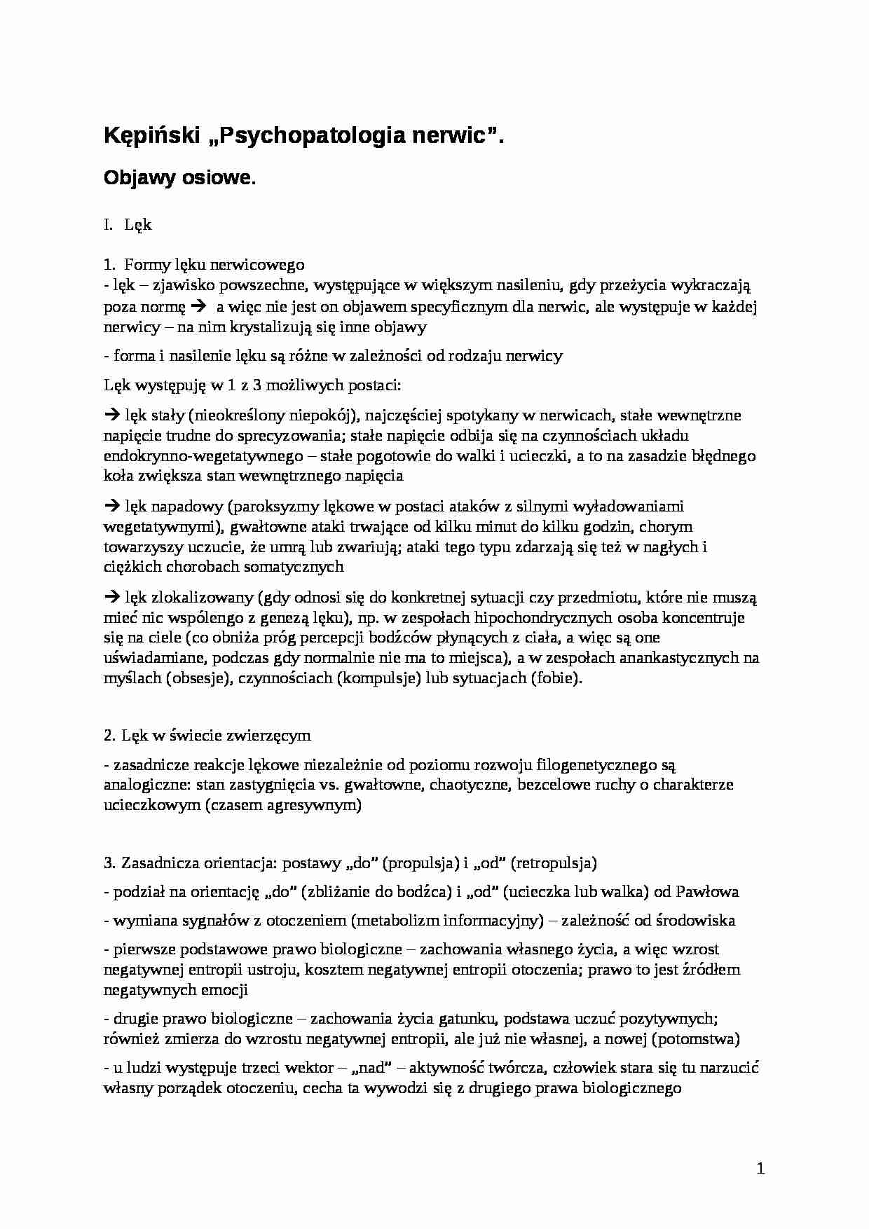 Kępiński - Objawy osiowe nerwicy - strona 1