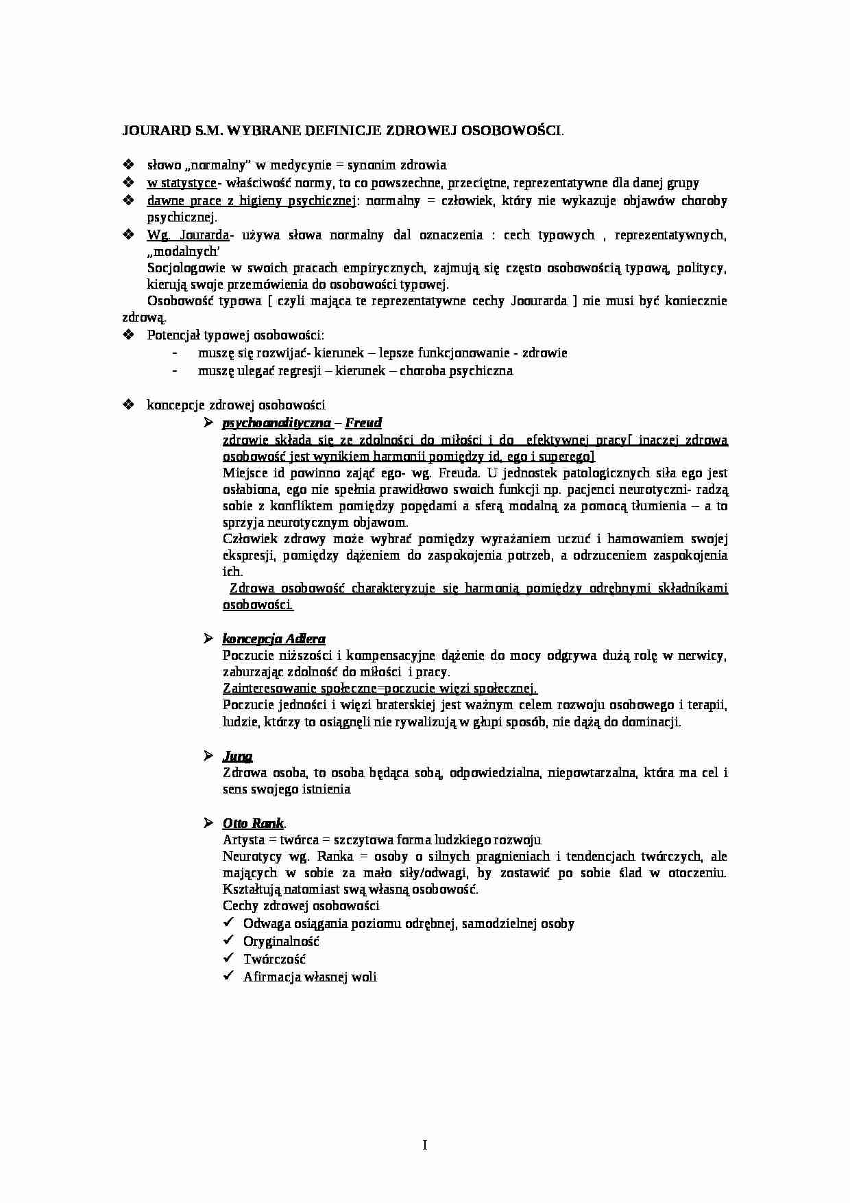 Jourard - Zdrowa osobowość - strona 1