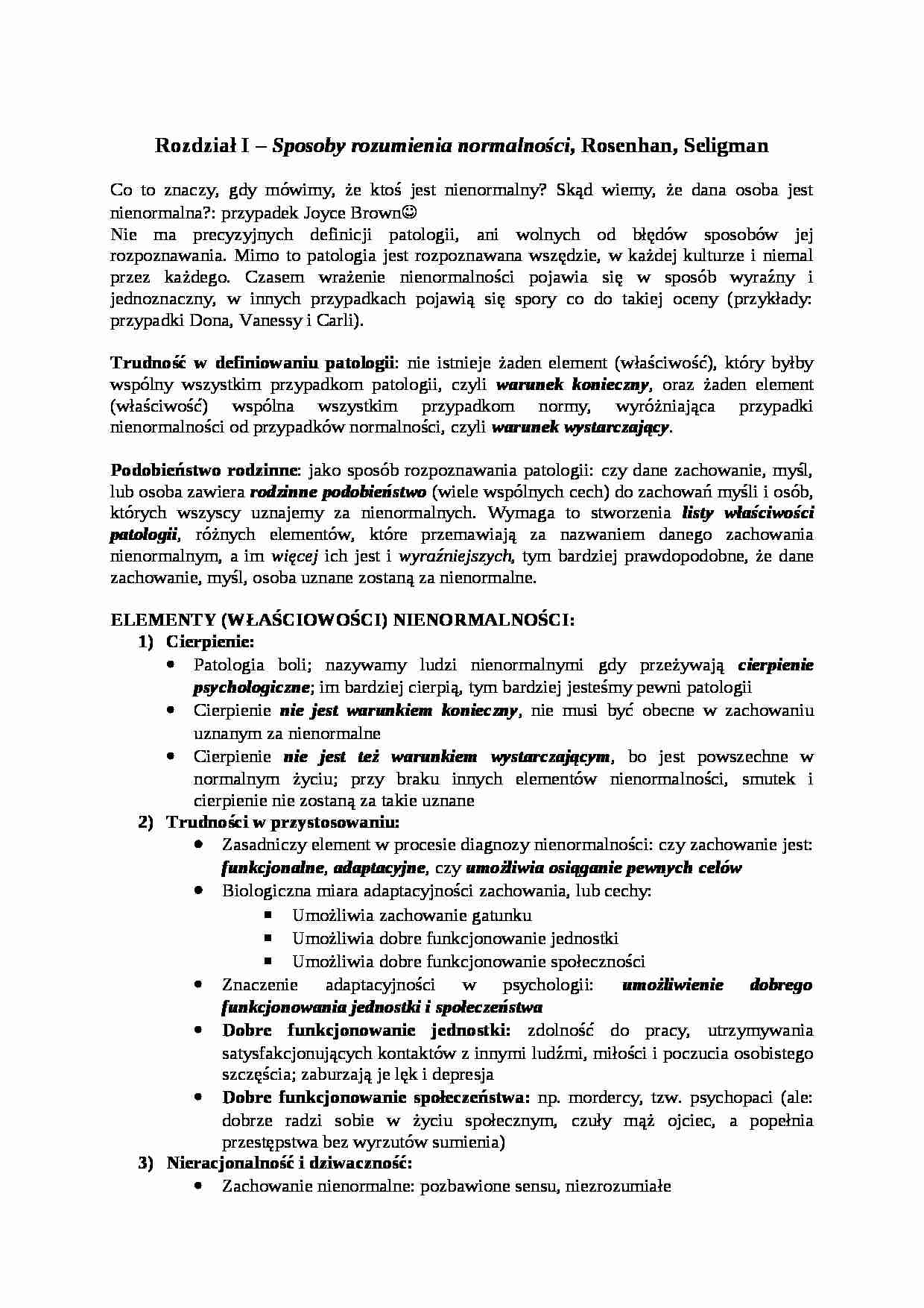 Rosenhan, Seligman- sposoby rozumienia normalności - strona 1