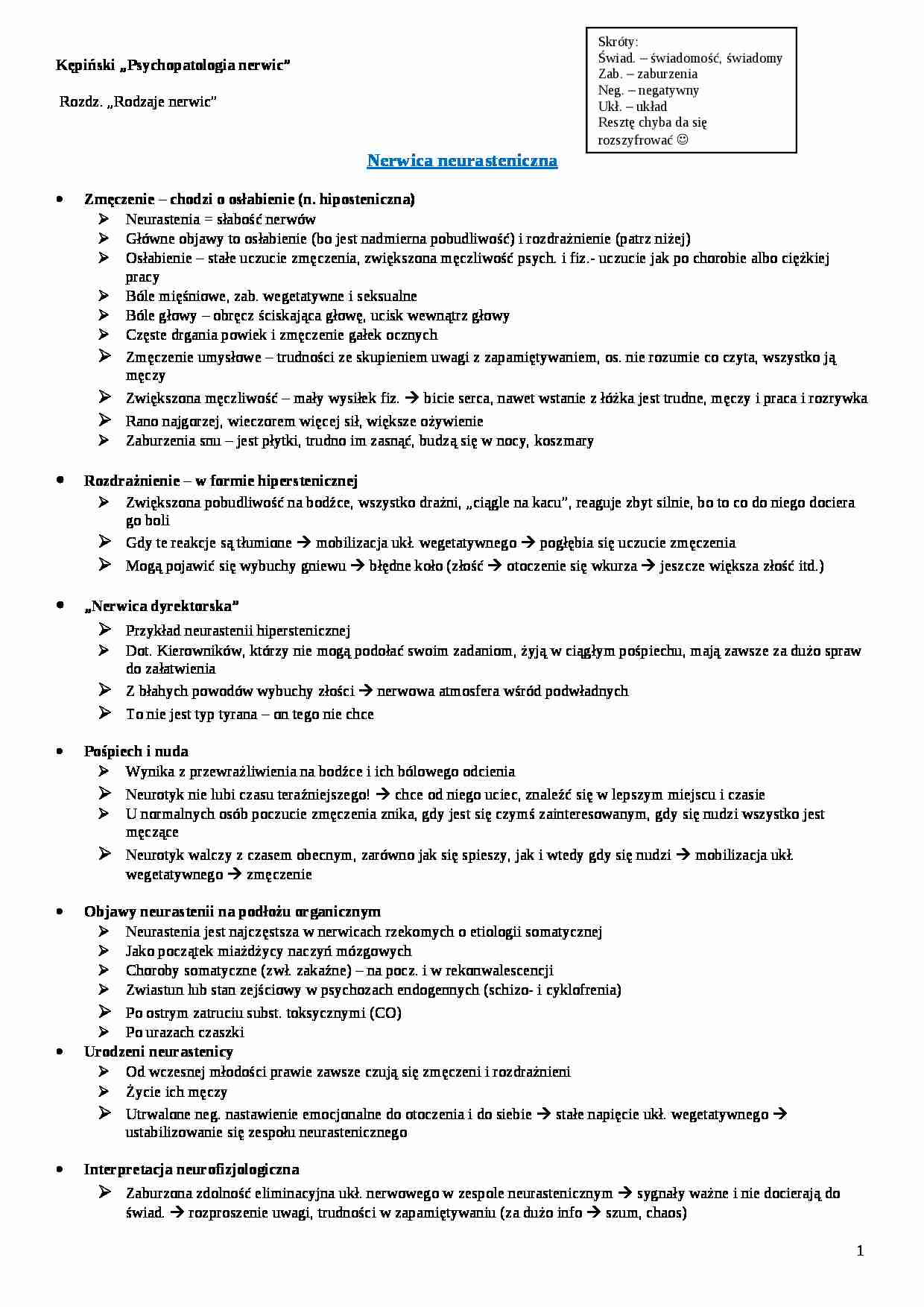 Kępiński- Rodzaje nerwic - strona 1
